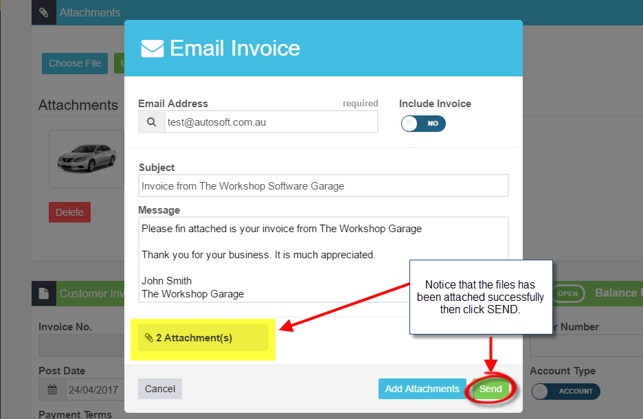 Workshop Software add an attachment to an invoice step 5 of 5