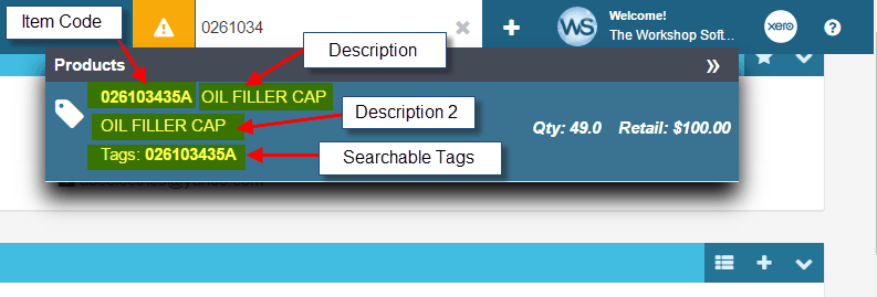 Workshop Software screen showing once your stock item/labour code has come up click on it to open the product …
