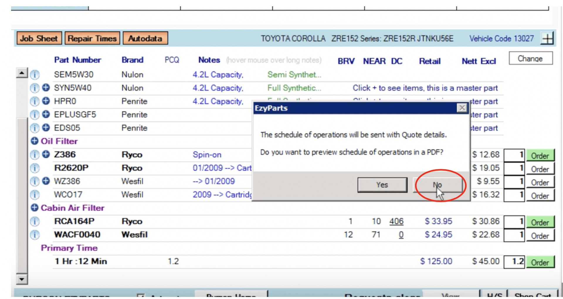 Workshop Software screen showing this will still tell the system that you would like the job sheet information…