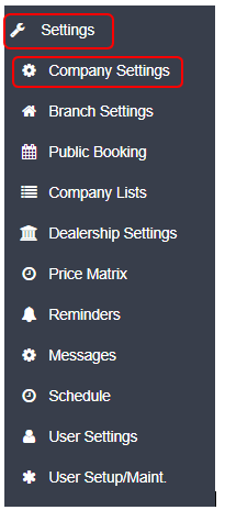Workshop Software how to hide prices of parts and labour on the customer invoice showing ‘settings’ from the menu options …