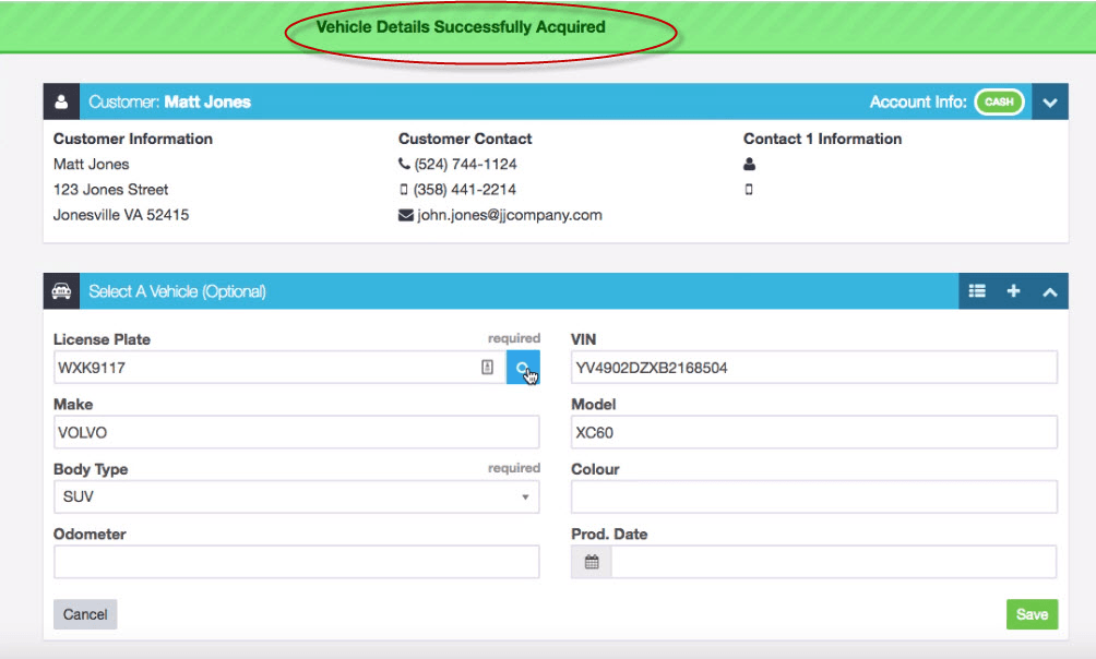 Carfax vehicle history report preview accessed from Workshop Software