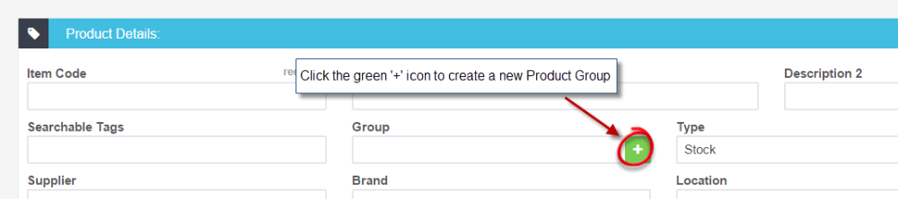 Workshop Software screen showing to create a new product group to add the product to click on the green ’ + ’ …