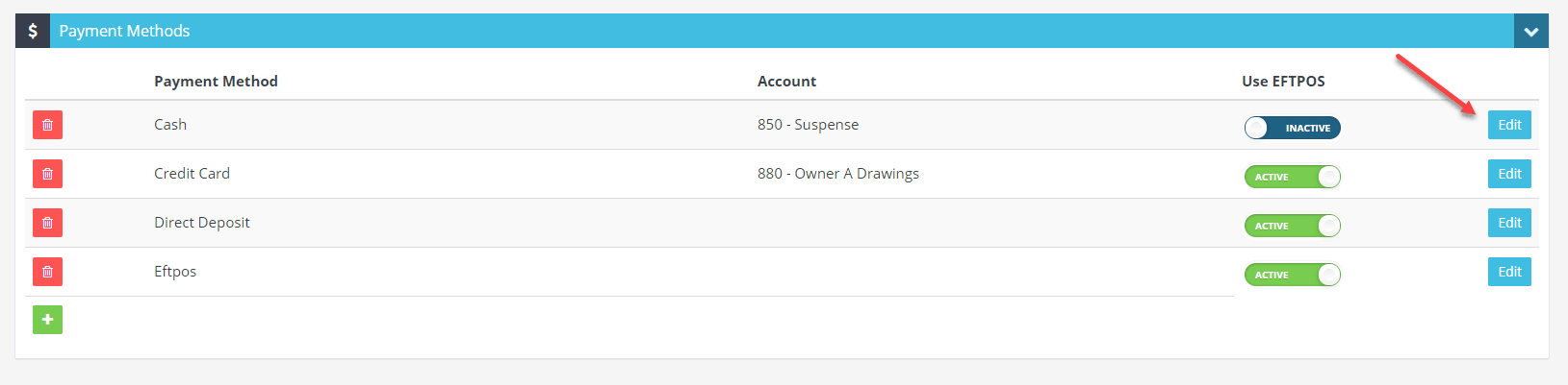 Workshop Software select a bank account in xero for a payment method xero only showing edit button on your chosen payment …