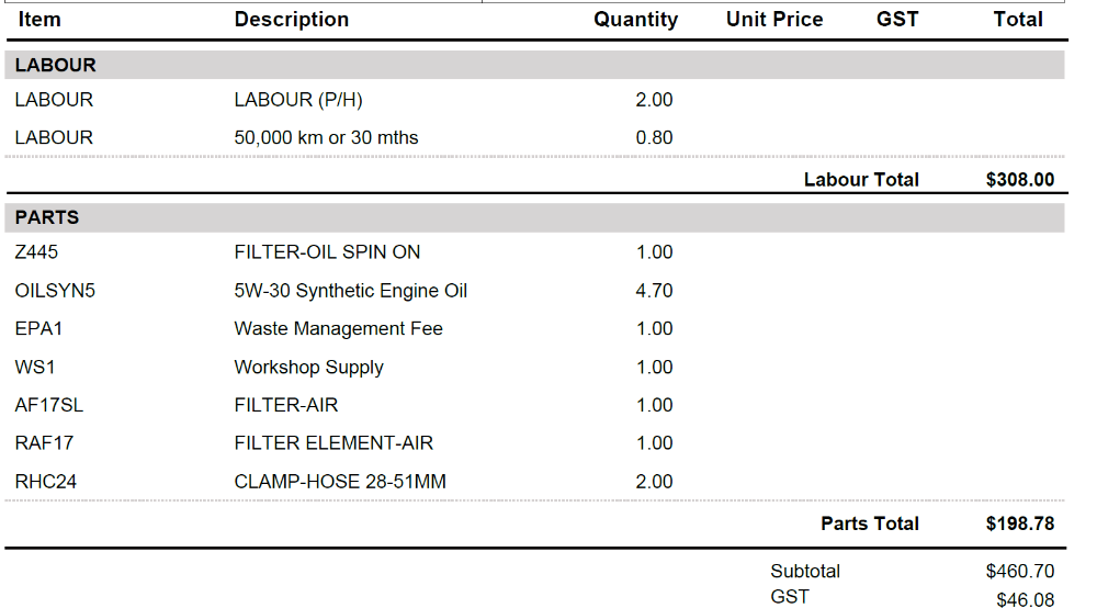 Workshop Software hide the line prices on an invoice step 4 of 4