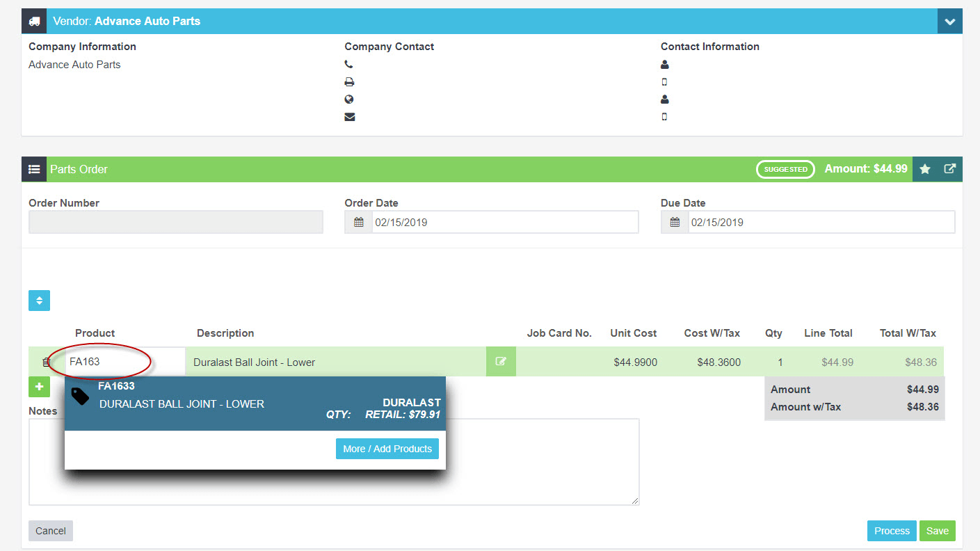 Workshop Software screen showing and copy/search for the part that you ordered from partstech into the product…