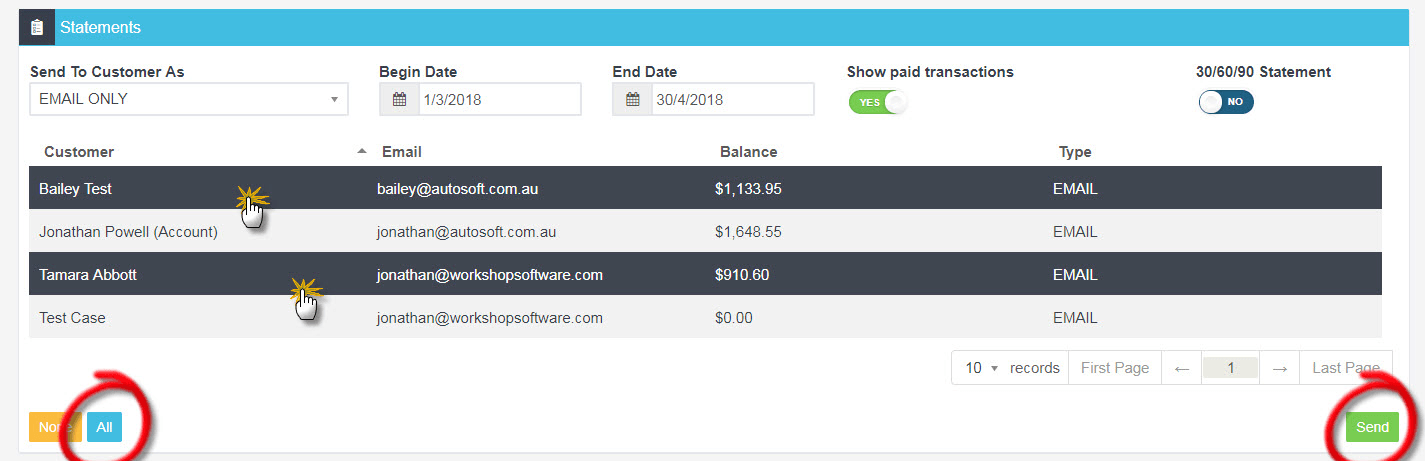 Workshop Software screen showing the selected statements will highlight in dark grey