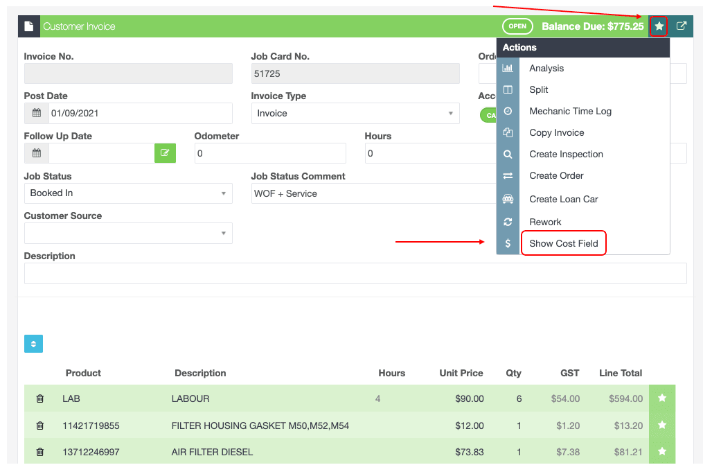 Workshop Software screen showing if you want to show the unit price column again, follow the same steps, click…