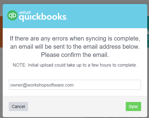 Workshop Software forcing a manual sync showing your email address in the provided field and click sync