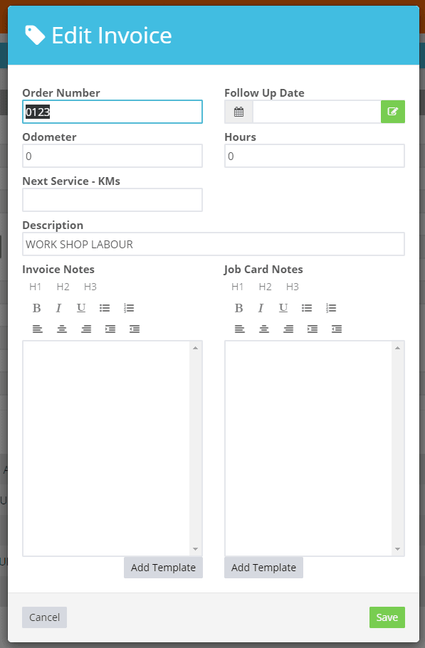 Editable fields highlighted on a processed invoice including notes and payment details