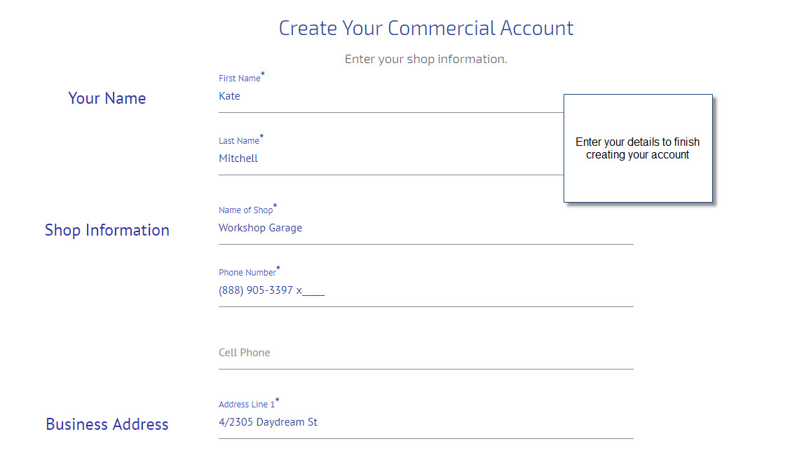 Workshop Software how to integrate partstech showing your details to finish creating your account