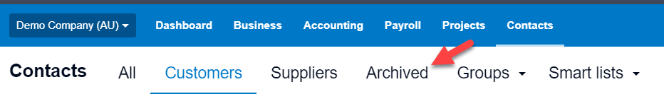 Workshop Software xero error: unarchive a customer in xero showing archived