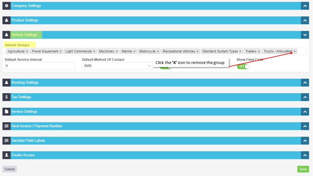 Workshop Software screen showing if you need to remove a group, click on the x at the right of the group descr…