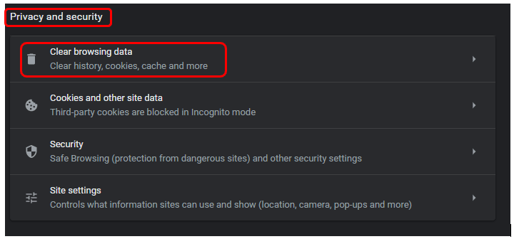 Workshop Software screen showing chrome://settings/ in your browser) scroll down to the privacy and security s…
