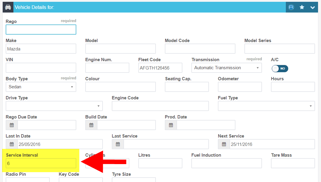 Workshop Software screen showing this number is the number of months before the next service (for example, 6 m…