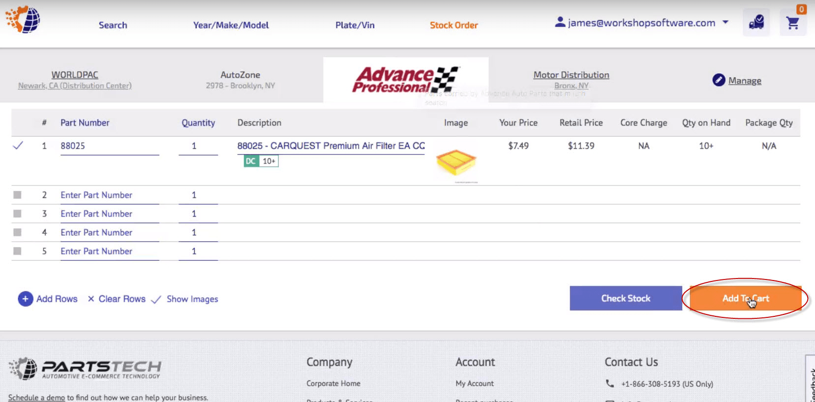 Workshop Software screen showing once done press ’ add to cart ’