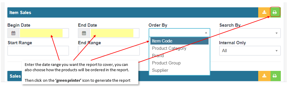 Workshop Software run an item sales report showing date range you want the report to cover and then click on the ’green pr…
