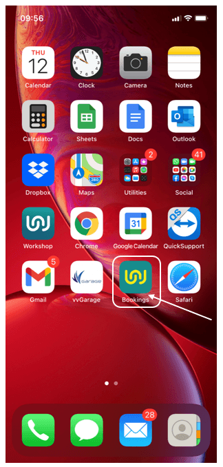 You will now see on your home screen what looks like an app called “Bookings”, if you click on this link it will open up safari to the online booking page.
