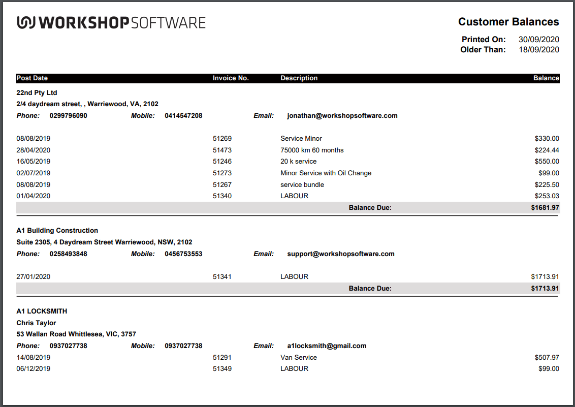 Workshop Software how to run a customer balances report step 4 of 4