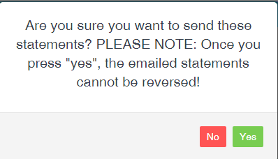 Workshop Software screen showing you will be asked if you are happy to proceed sending the statements