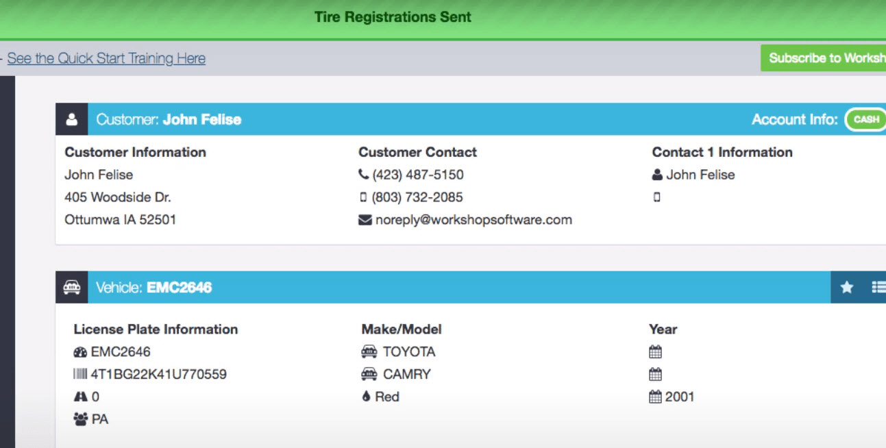 Workshop Software integrate with tiremetrix/tire registration plus step 10 of 13