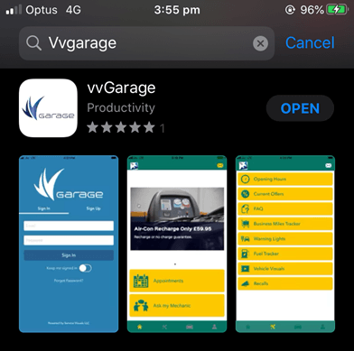 Workshop Software send bookings via the vvgarage workshop app (client friendly) showing app for your phone