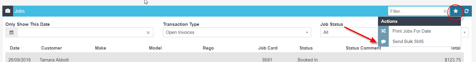 Workshop Software send a bulk sms to current job clients showing your job centre and select the ‘actions star’ icon in the…