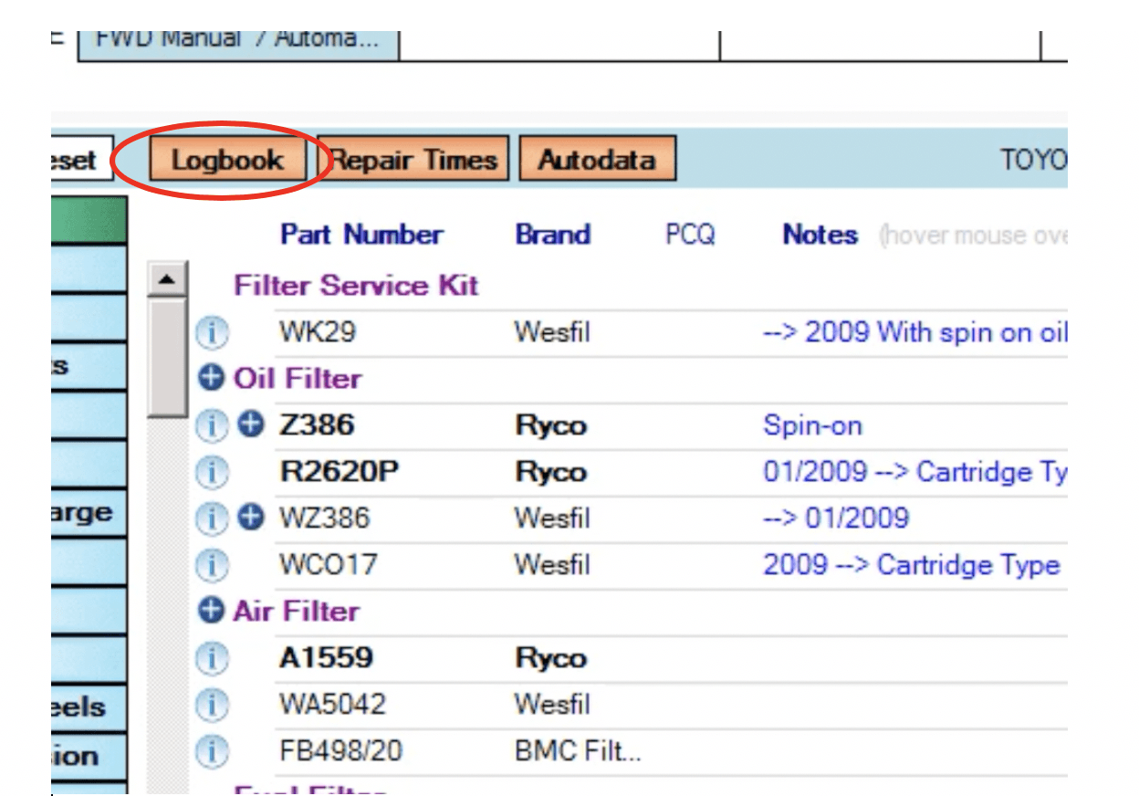 Workshop Software bring over logbook services from burson to workshop software showing ’ logbook ’