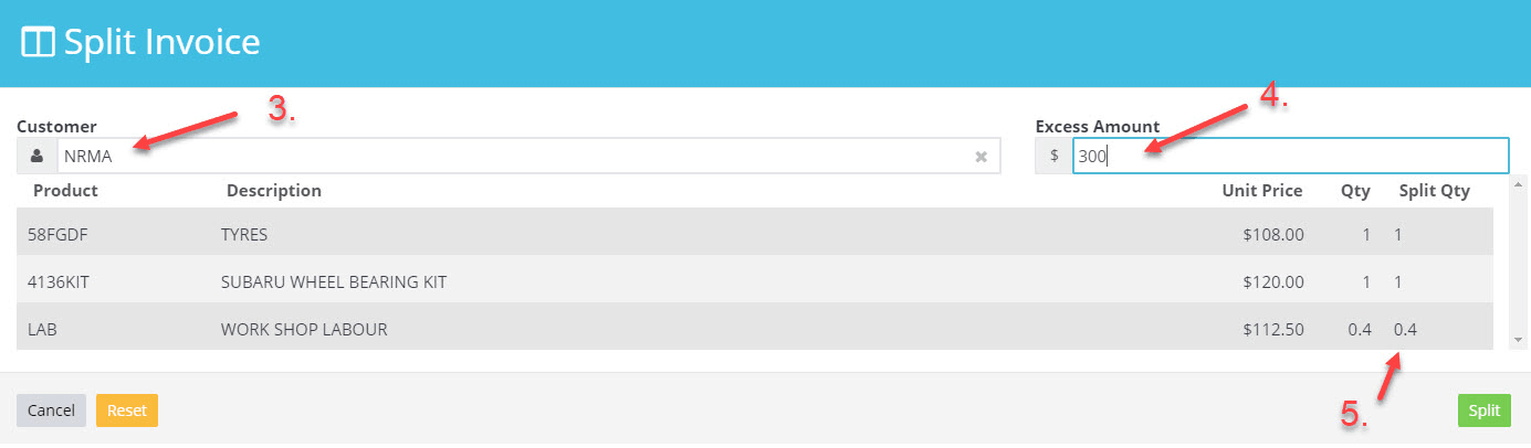 Workshop Software screen showing for example if the customer is buying 2 tyres but only 1 is included in the i…
