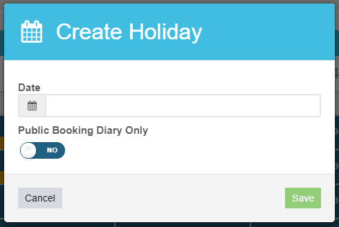 Workshop Software set a holiday in your booking diary showing ‘save’