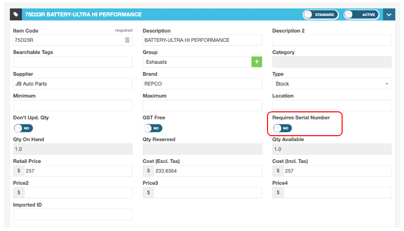 Workshop Software how to use product serial numbers feature showing down the page and click on the green “ save “ button