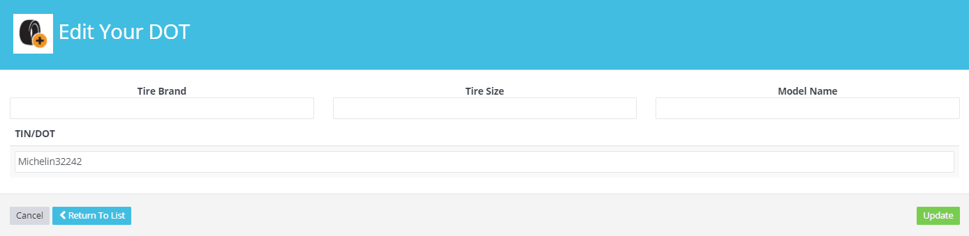 Workshop Software register dot/tin on a processed invoice showing ‘return to list’