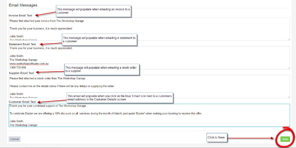Workshop Software create email templates showing down the page to ‘email messages’ and enter any messages you want to auto…
