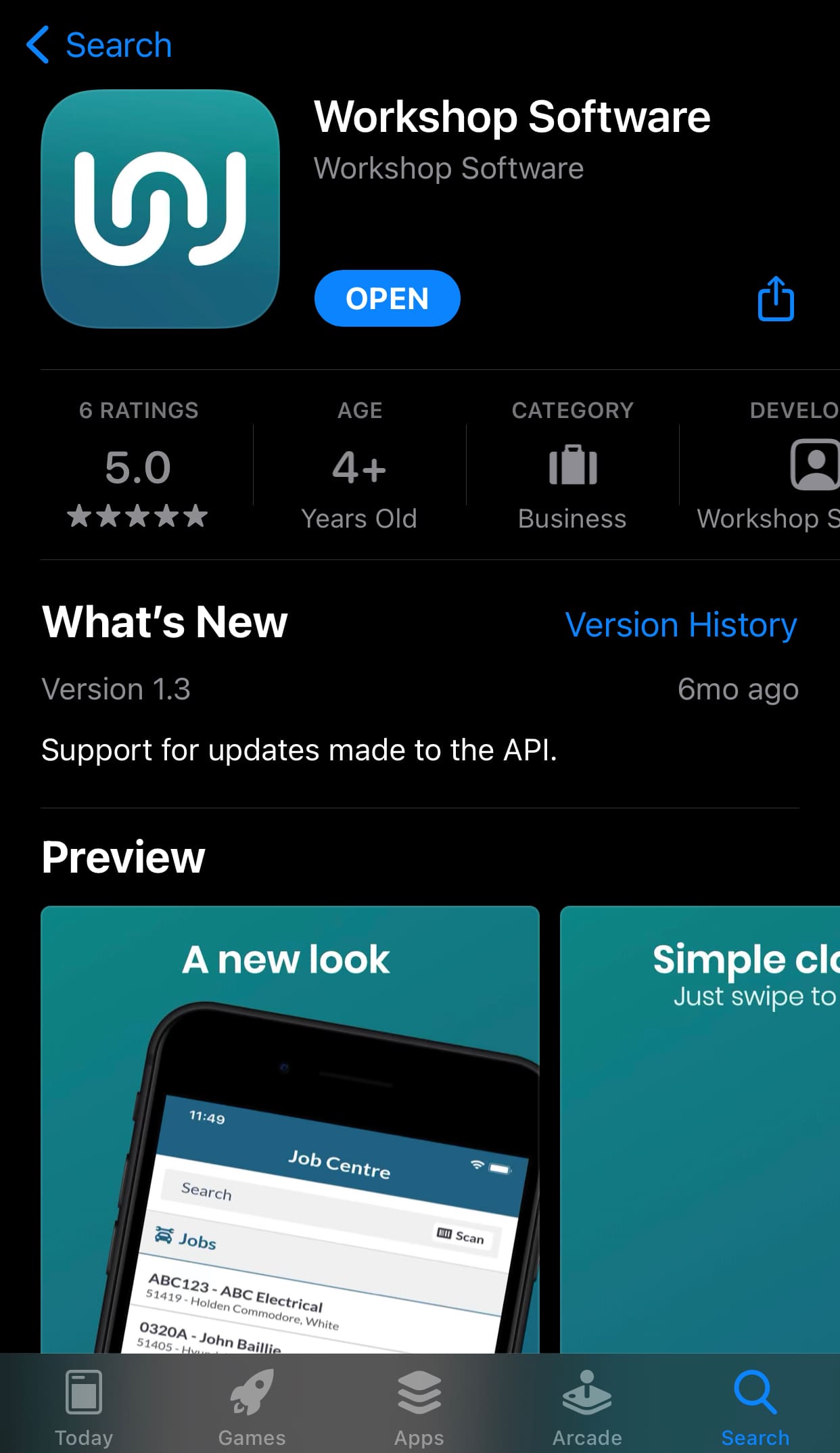 Workshop Software screen showing https://apps.apple.com/au/app/workshop-software/id1502176992 (or search for w…