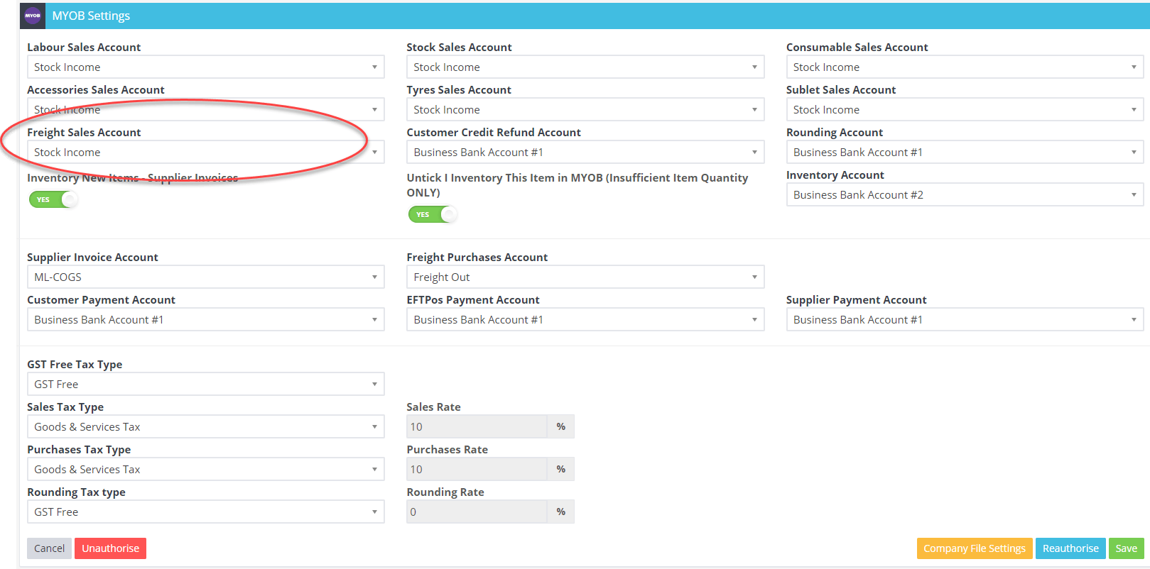Workshop Software incomeaccountfreight linked account is required if charging freight step 3 of 3