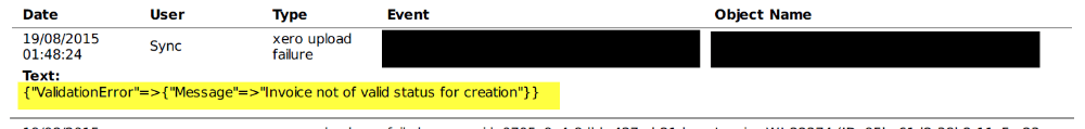 Workshop Software xero sync error message - invoice not of valid status for creation step 1 of 1