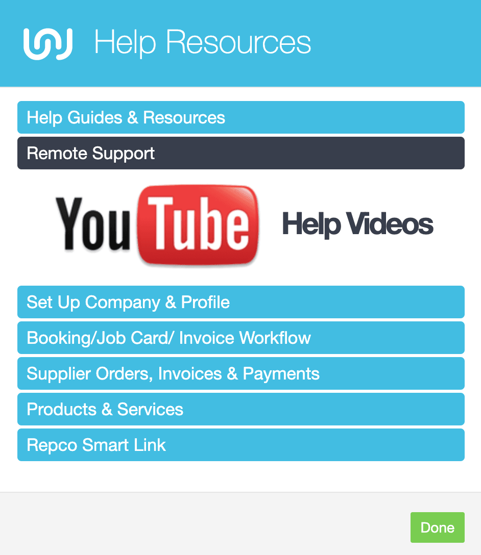 Workshop Software teamviewer remote support showing second button ‘remote support’