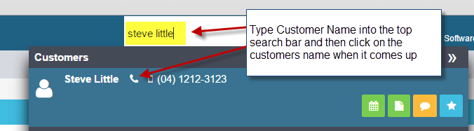 Workshop Software search for customer and vehicle history showing customer name into the search bar at the top of your wor…