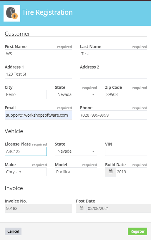 Workshop Software screen showing it should bring up the registration form like it does when you originally pro…