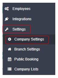 Workshop Software match job card and invoice numbers showing ‘settings’ from the menu options down the left hand side and …