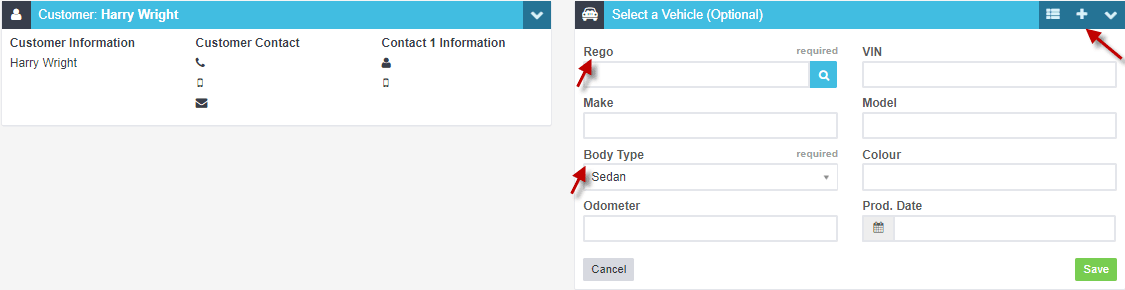 Workshop Software screen showing if you need to add a new vehicle, click the ‘+’ button and enter the registra…
