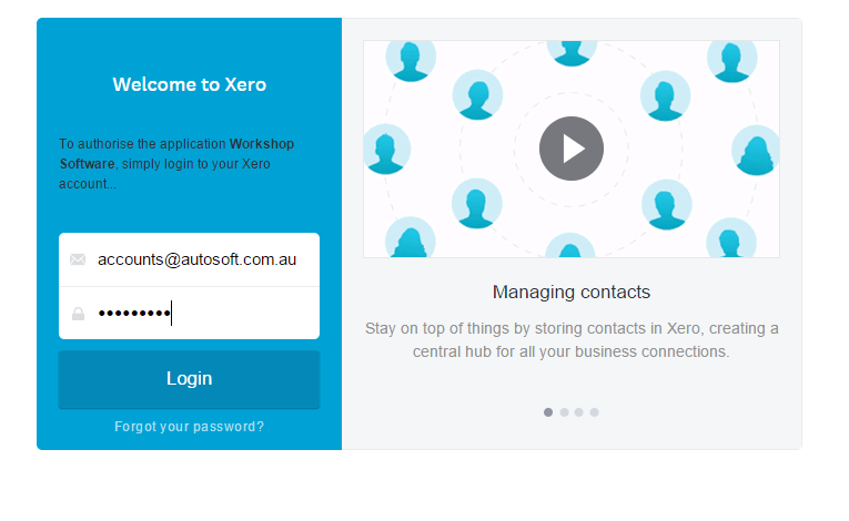 Workshop Software how to integrate workshop software and xero showing your xero login details