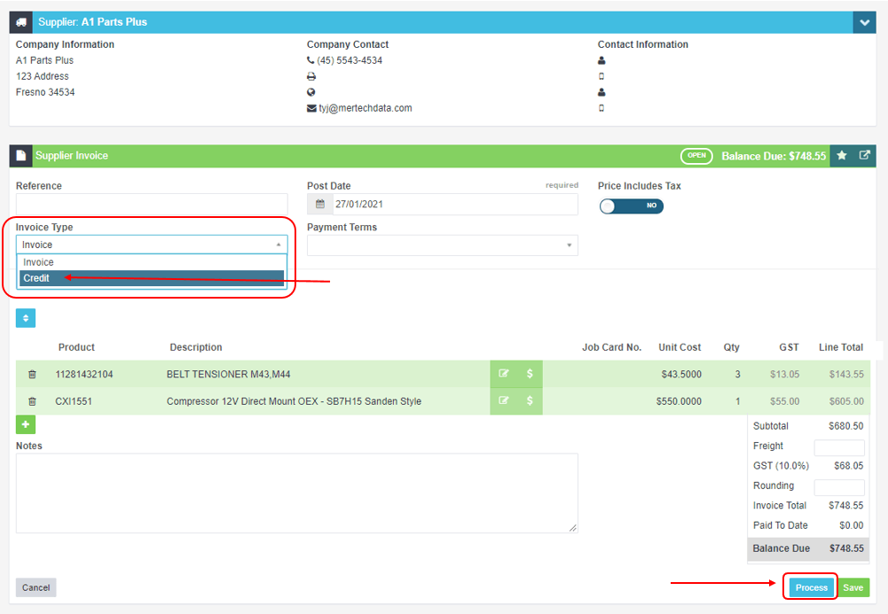 Workshop Software screen showing once completed click on the ‘ process ’ button at the bottom right of the page