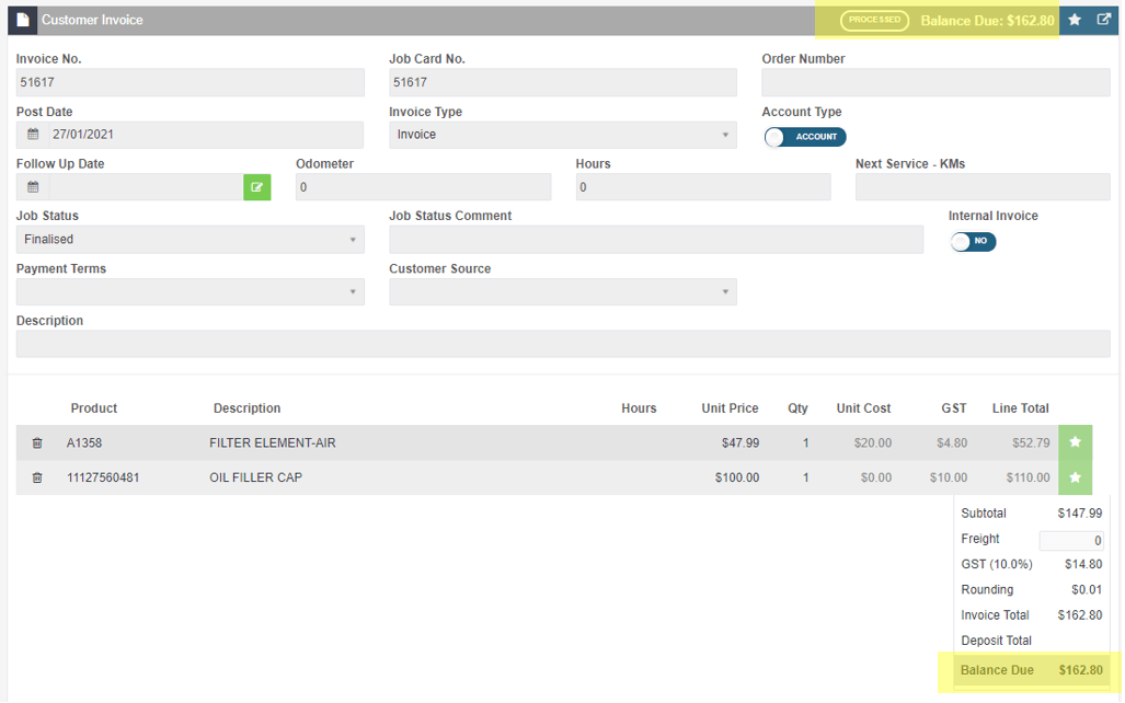 Workshop Software screen showing when you have completed the invoice, click on ‘process’ and the invoice will …