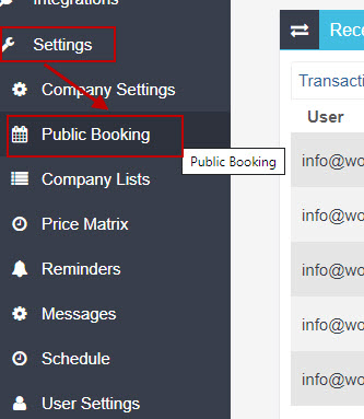 Click on Settings then Public Booking