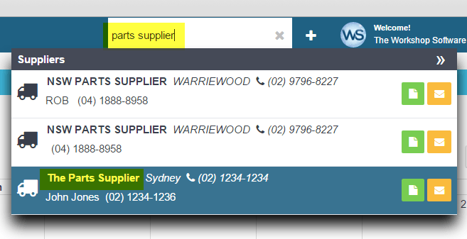 Workshop Software how to search for a supplier showing part or all of the company name or the first or last name of your c…