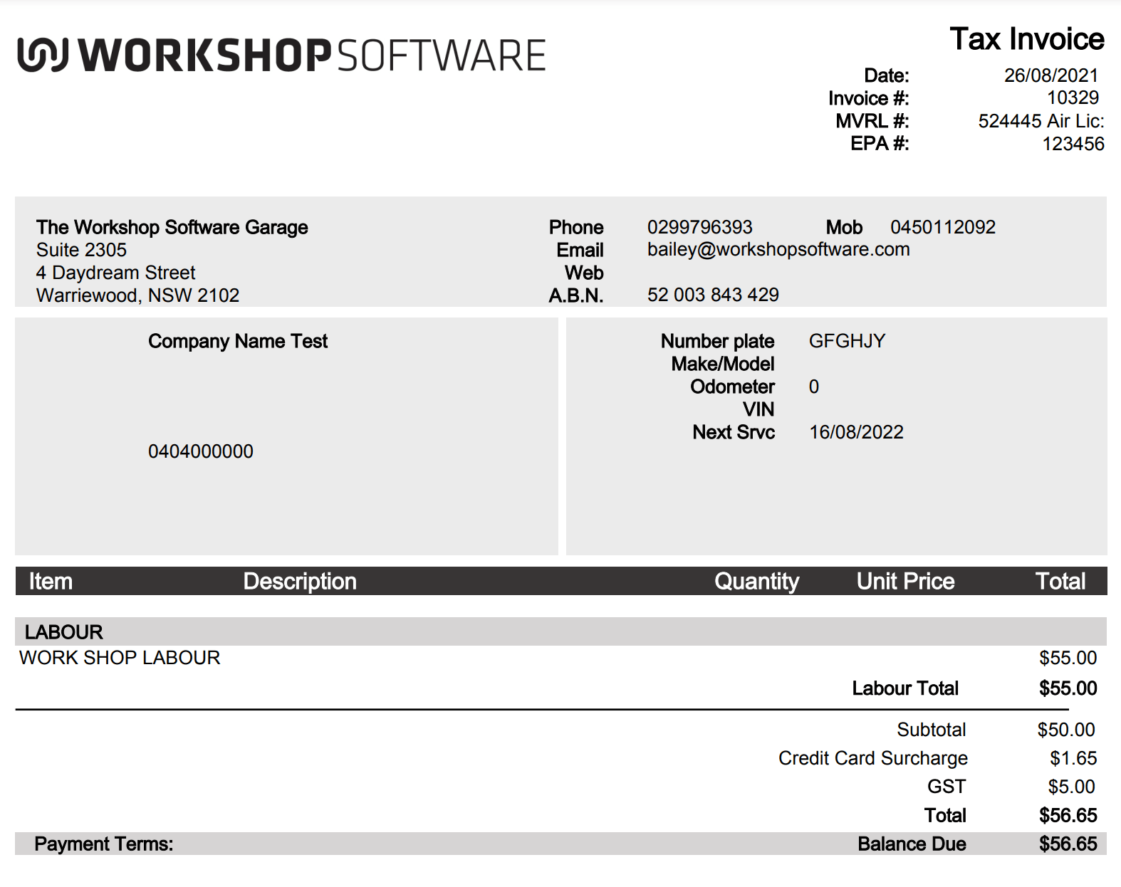Workshop Software screen showing if you press ‘view invoice’ you will be taken to a pdf copy of the invoice in…