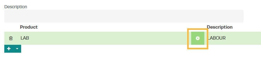 Cog icon next to the Labour line item to open the Event Time editor