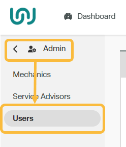 Workshop Software screen showing then select ‘users’