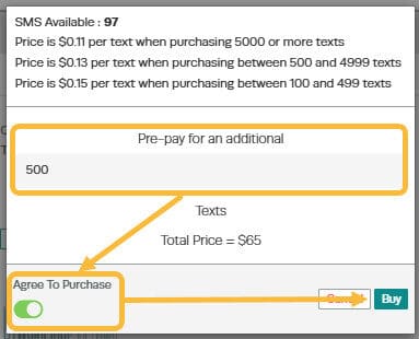 Workshop Software how to purchase sms’s showing number of sms’s you wish to purchase and then click on the button under ‘a…