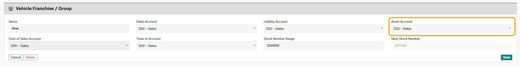 Workshop Software screen showing making sure your assets account is set as an inventory account